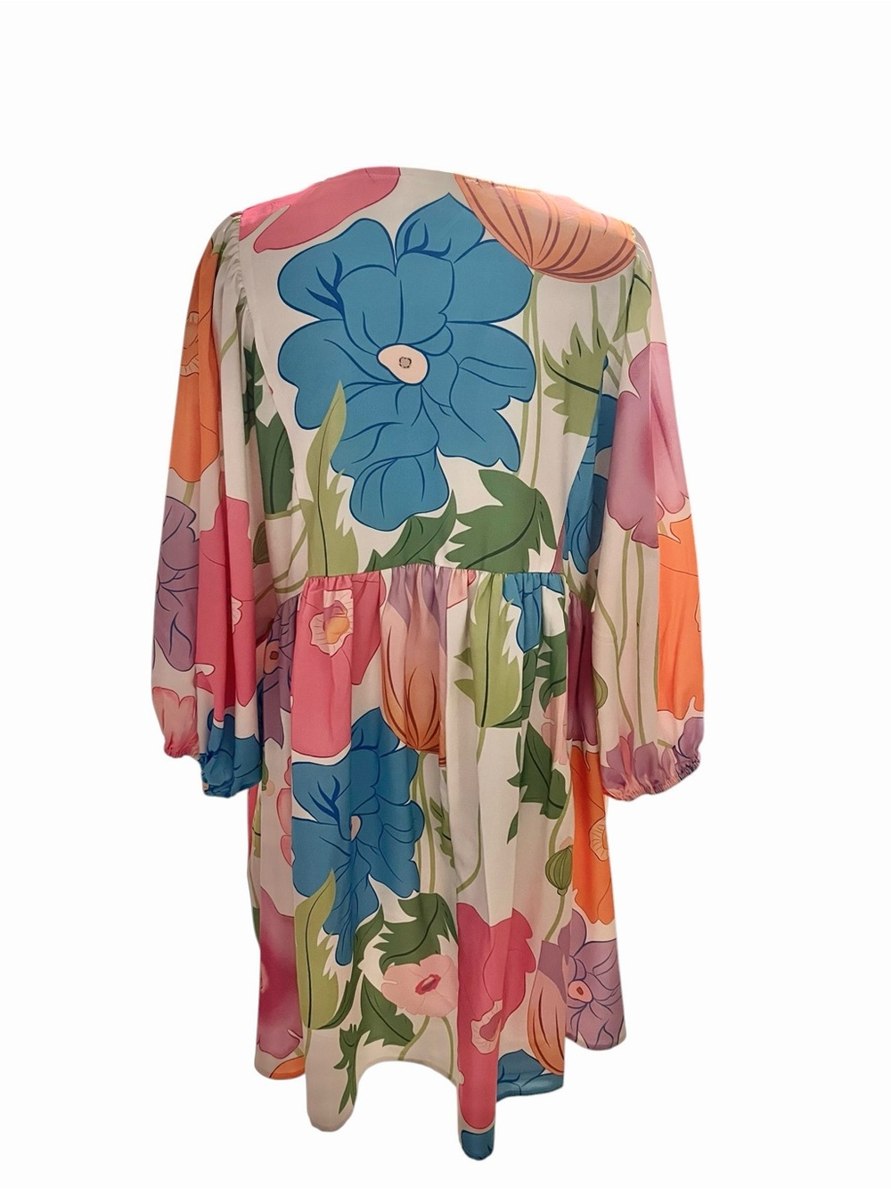 Entro Floral Multicolor V-Neck Babydoll Dress Size Medium - Picture 3 of 6